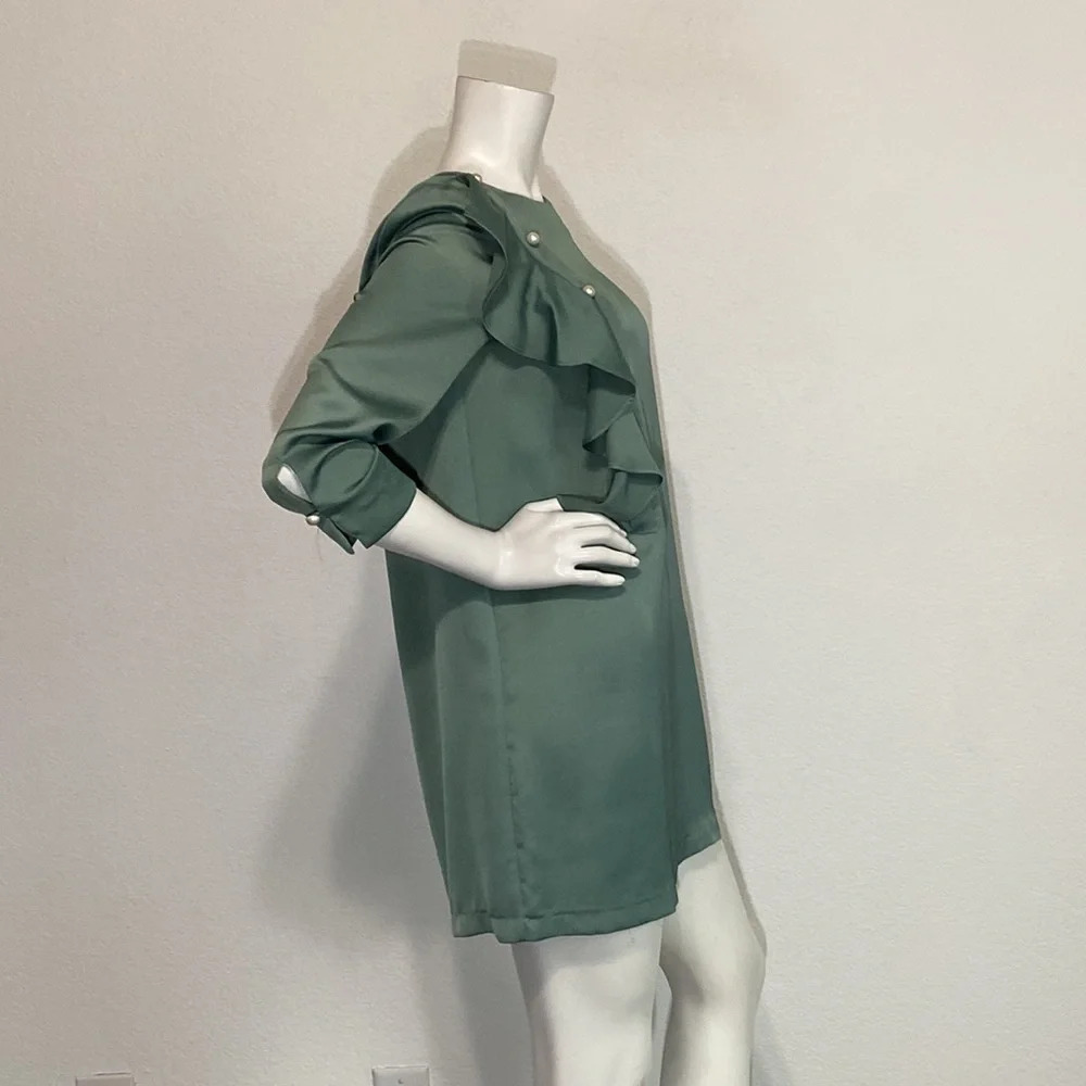 Zara Green Mini Dress with Ruffle Detail - Picture 8 of 10